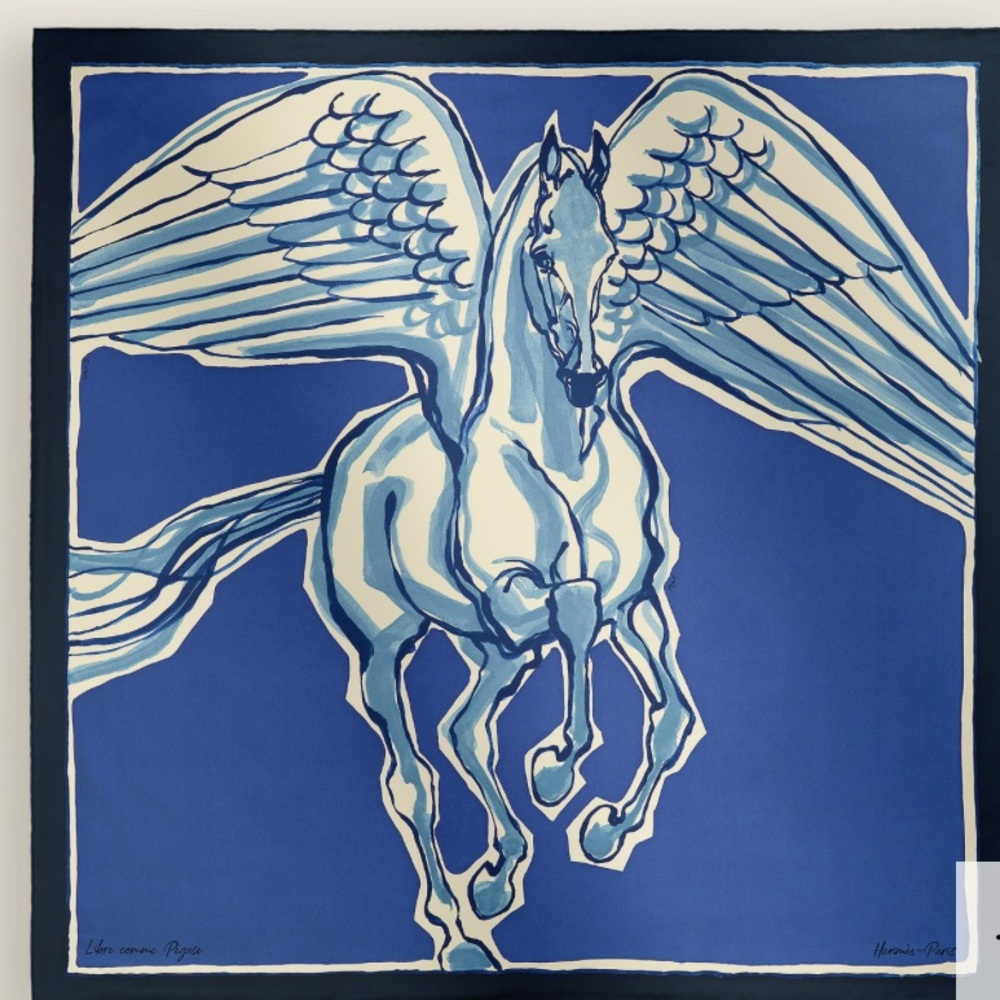 Brand new Hermes libre Pegase scarf 90 blue silk